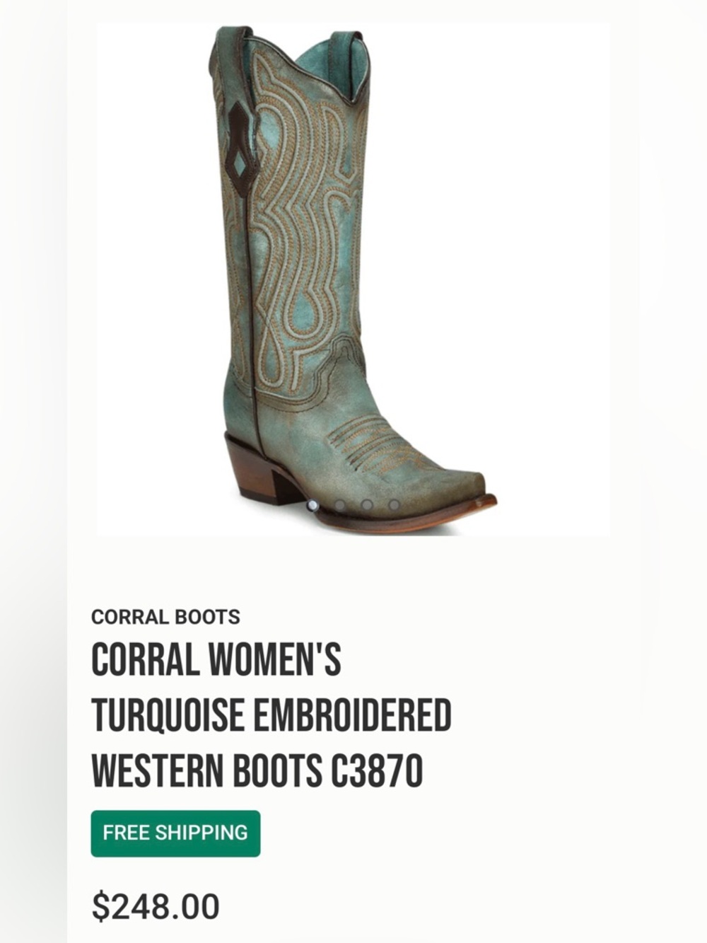 Women’s Corral Snip Toe Turquoise Western Boot - Picture 2 of 9